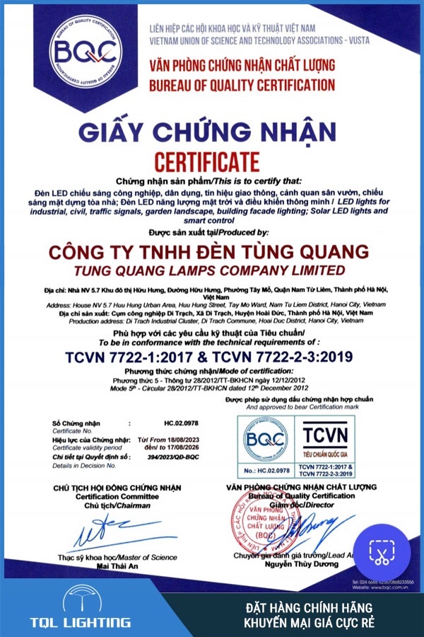 chứng nhận đèn pha led tùng quang